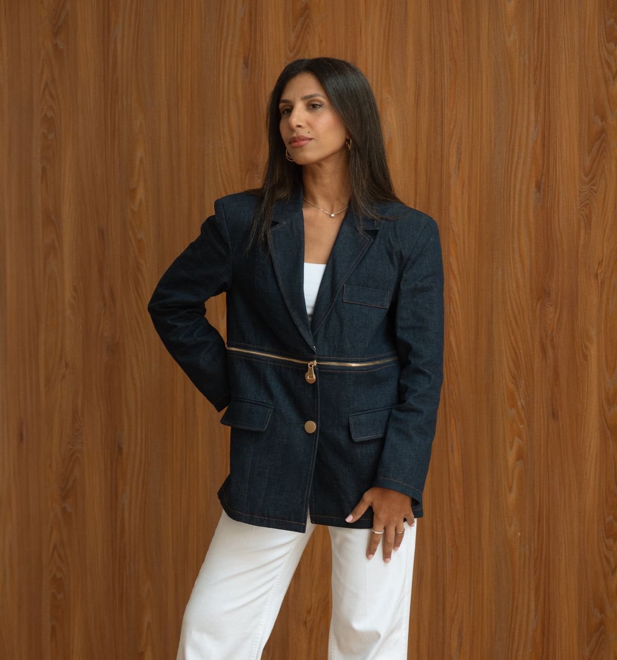 Denim Blazer with Zipper