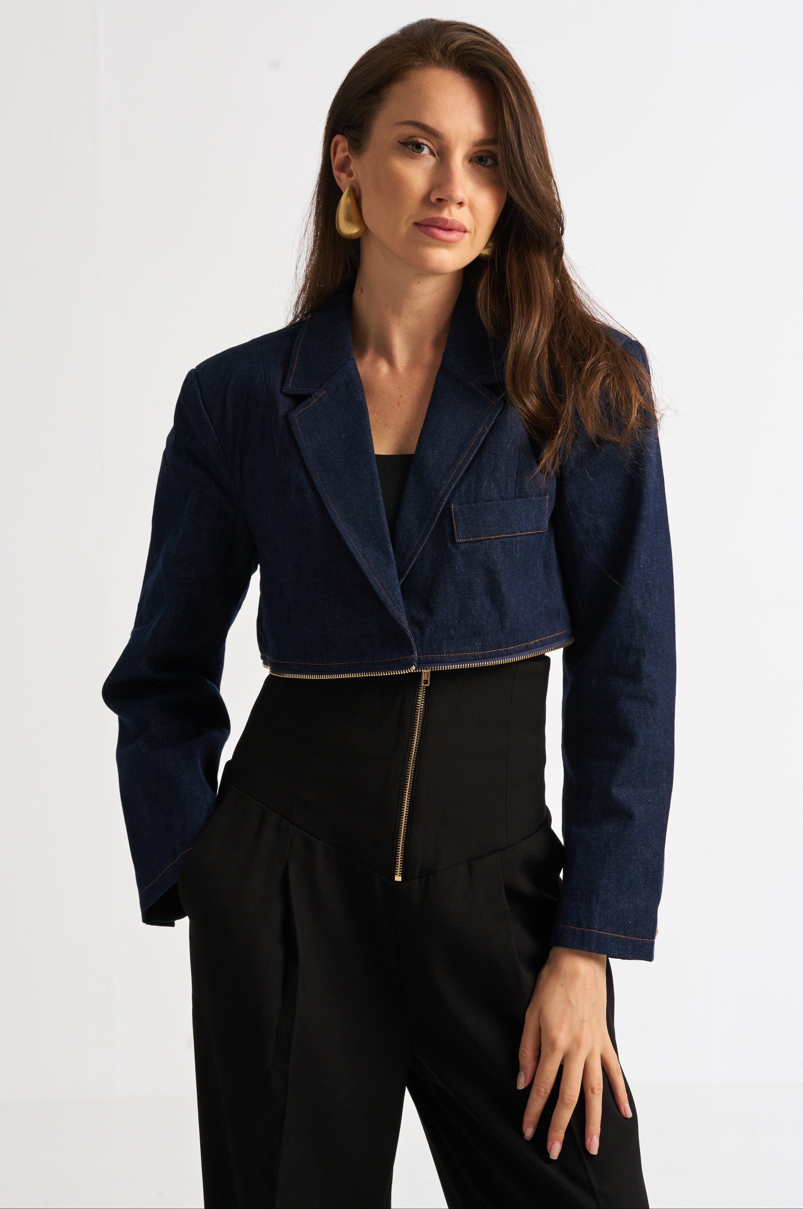 Cropped Denim Blazer